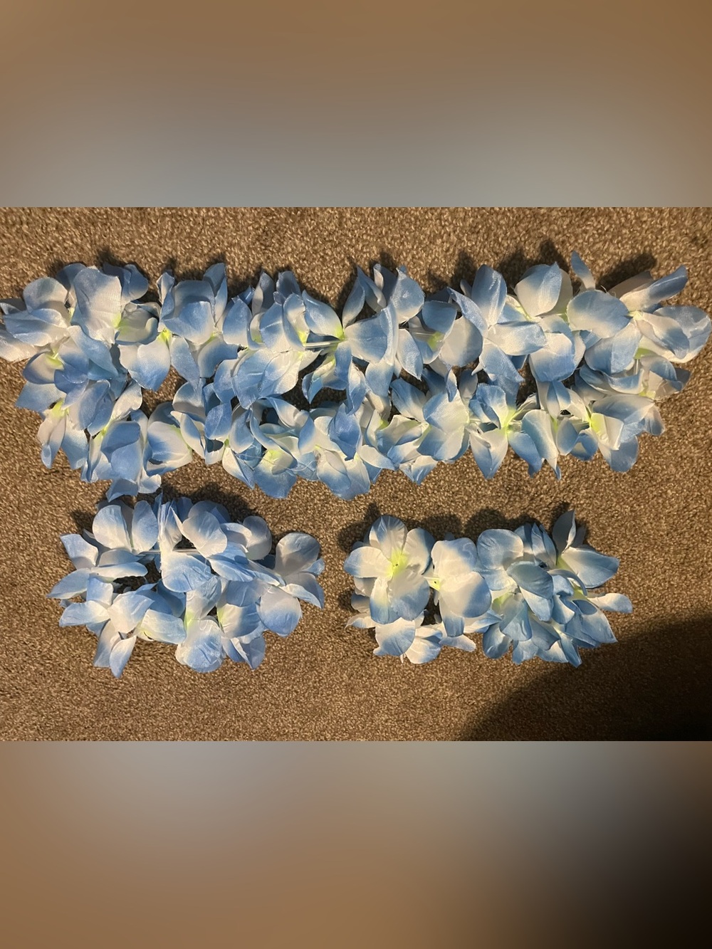 Light Blue Floral Lei Set - Soft Petal Hawaiian Wrist and Neck Garlands